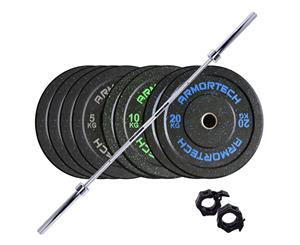 100kg Armortech V2 Crumb Bumper + 7ft Oylmpic Barbell Set