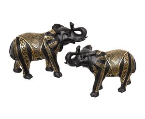 24cm Set of 2 Elephants Black and Gold Detail African Style Ornaments