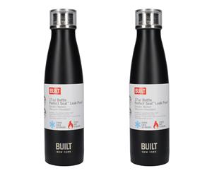 2x Built New York 480ml Leakproof Vacuum Insulated Double Wall Drink Bottle BLK