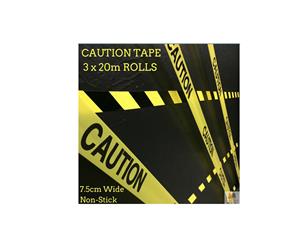 3x Caution Tape Yellow Warning Strip Non-stick 20m