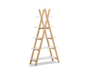 5 Tier Timber Ladder Kids Bookcase Bookshelf Stand