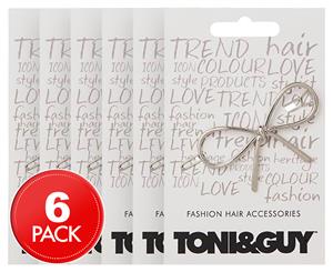 6 x Toni & Guy Bow Barrette Hair Clip - Silver