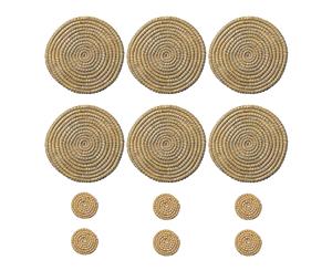 Argon Tableware Woven Water Hyacinth Weave Placemats & Coasters - Palm Leaf - Set of 12