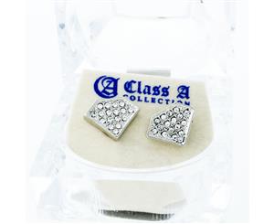 Bling Iced Out Earrings - CZ Stones 12mm - Silver