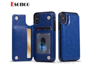 Blue For Apple iPhone XR --Luxury Card Holder Back Leather Wallet Case Cover