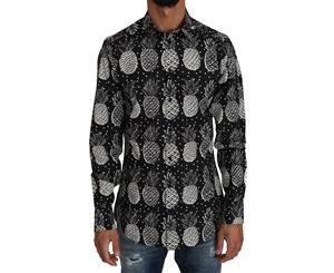 Dolce & Gabbana Black Cotton Gold Pineapple Print