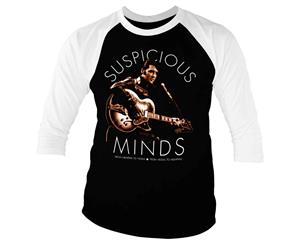 Elvis Presley Baseball Shirt Suspicious Minds Official Mens 3/4 Sleeve - Black