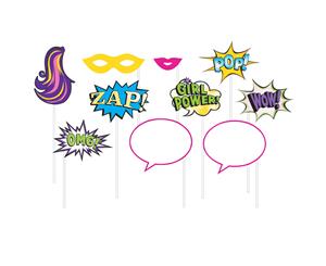 Girl Superhero Party Supplies Photo Booth Props 10 pack