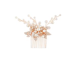 Lovisa Rose Gold Metal Leaf Diamante Pearl Comb