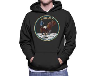 NASA Apollo 11 Mission Badge Distressed Men's Hooded Sweatshirt - Black