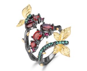 Olivia Yip - Butterfly Picking Red Flowers Women's Ring