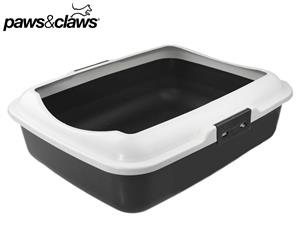 Paws & Claws Cat Litter Tray w/ Rim - Black/Grey