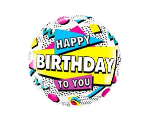 Qualatex 18 Inch Happy Birthday 90S Round Foil Balloon (Multicoloured) - SG17398