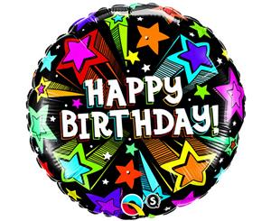 Qualatex 18 Inch Shooting Stars Round Happy Birthday Foil Balloon (Black/Multi) - SG4331