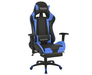 Reclining Office Racing Chair with Footrest Blue Swivel Computer Seat