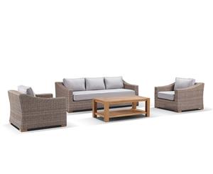 Retreat 3+1+1 Seater Lounge Setting With Coffee Table - Straw wicker with Olefin Grey - Outdoor Wicker Lounges