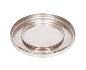 Set of 2 LENNOX Round 40 and 60cm Wide Serving Trays - Hammered Antique Nickel Finish