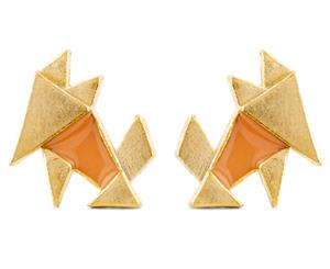 Short Story Origami Fox Earrings - Gold/Pink