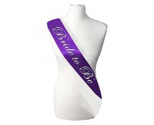 Single Layer Purple With White Satin Bride To Be Night Party Text Sash Banner 160cm x 80cm x 10cm