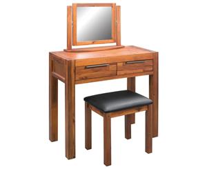 Solid Acacia Wood Dressing Table with Stool and Mirror Vanity Unit