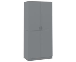 Wardrobe Grey Chipboard with 2 Doors Clothing Cabinet Shelf Hanger