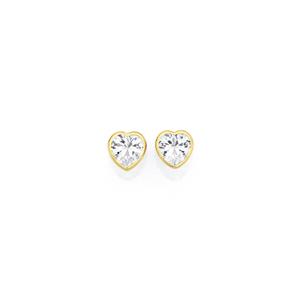 9ct Gold Cubic Zirconia Heart Stud Earrings