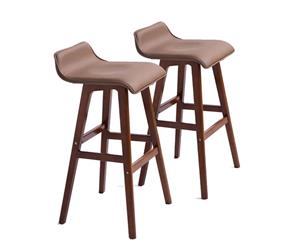 Ashton Wooden Bar Stools (Set of 2) Brown Leather Brown Frame - 74cm