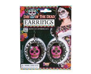 Bristol Novelty Day Of The Dead Earrings (Pair) (Black/Pink) - BN2314