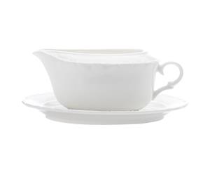 Casa Domani Casual White Florence 400ml Gravy Boat w Saucer Serving Bowl Dish