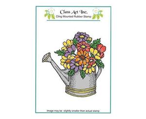 Class Act Cling Mounted Rubber Stamp Watering Can Of Flowers