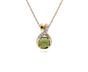 Classic Round Peridot Checkerboard & Diamond Bale Pendant in 9ct Yellow Gold