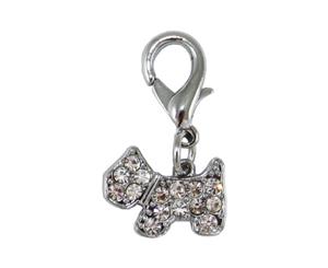 Crystal Puppy Collar Charm - Silver