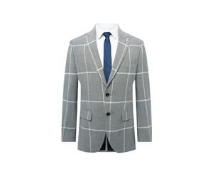 Dobell Mens Grey/White Check Suit Jacket Regular Fit Peak Lapel