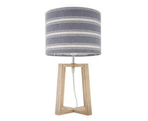 Emporium Havana Rubberwood Linen Stylish Boho Desk Table Lamp Striped Shade