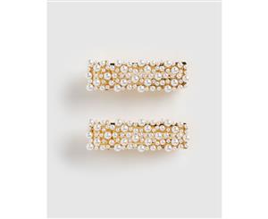 Izoa Victoria Hair Clip Set Gold Pearl