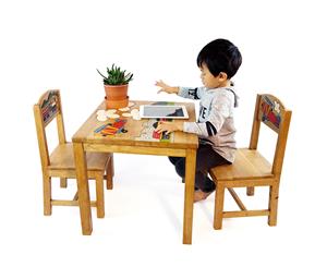 Kids Timber Table Chairs Set Airplane Design Toddler Children Study Desk