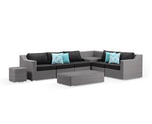 Milano Outdoor Lounge With Built In Corner Table - Package J - Brushed Grey and Denim cushion - Outdoor Wicker Lounges