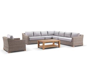 Retreat Outdor Wicker Modular Corner Lounge With Arm Chair And Coffee Table - Straw wicker with Olefin Grey - Outdoor Wicker Lounges