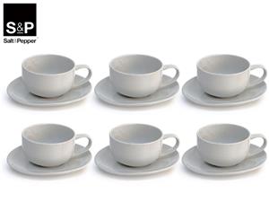 Set of 6 Salt & Pepper 230mL Luna Teacup & Saucer - Grey