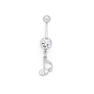 Silver & Steel CZ Music Note Belly Bar