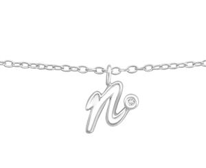 Sterling Silver Cubic Zirconia &quotN" Silver Anklet