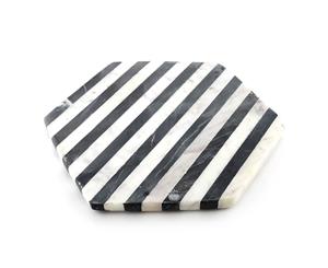 ThirstyStone B&W Stripe Hexagon 20cm Square Trivet Pad Mat for Pot Marble Cork