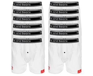 12 Pack Boxer Shorts Frank and Beans Underwear Mens 100% Cotton S M L XL XXL - White