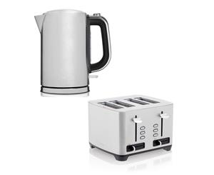 2pc Westinghouse 1.7L 2200W Cordless Kettle w/ 1750W Wide 4 Slice Toaster Silver