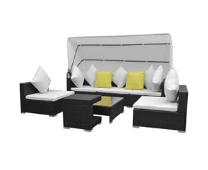 7 Piece Garden Lounge Set with Canopy Poly Rattan Black Patio Furniture