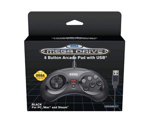 Black 8-Button Retro-Bit Mega Drive Controller