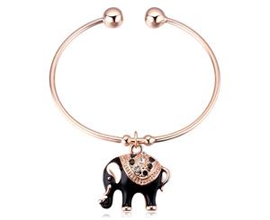 Black Elephant Charm Open Bangle Embellished with Swarovski crystals-Rose Gold/Black