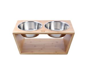 Charlie's Natural Bamboo pet feeder with 2 stainless steel bowls - Large