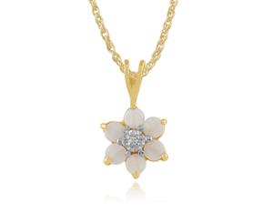 Floral Round Opal & Diamond Pendant in 9ct Yellow Gold