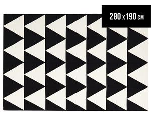 Hannah Pure Wool Flatweave Triangles 280x190cm Large Rug - Black